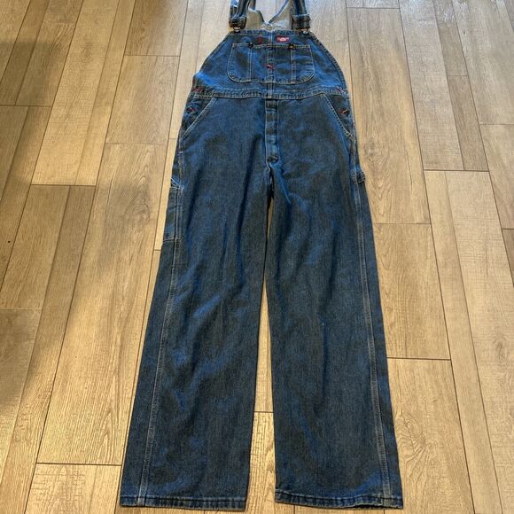 VTG Dickies Overalls Mens 34x32 Blue Denim Distressed Carpenter Work carhartt - Picture 1 of 8